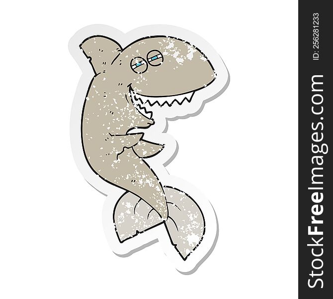 Retro Distressed Sticker Of A Cartoon Laughing Shark