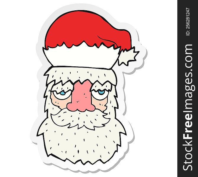 sticker of a cartoon tired santa claus face