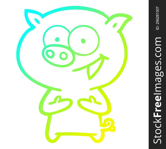 Cold Gradient Line Drawing Cheerful Pig Cartoon