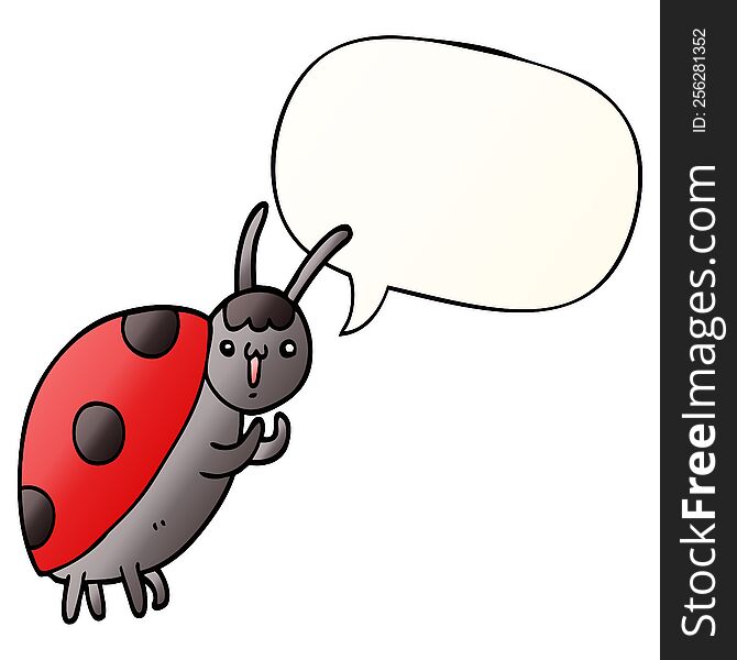 Cute Cartoon Ladybug And Speech Bubble In Smooth Gradient Style