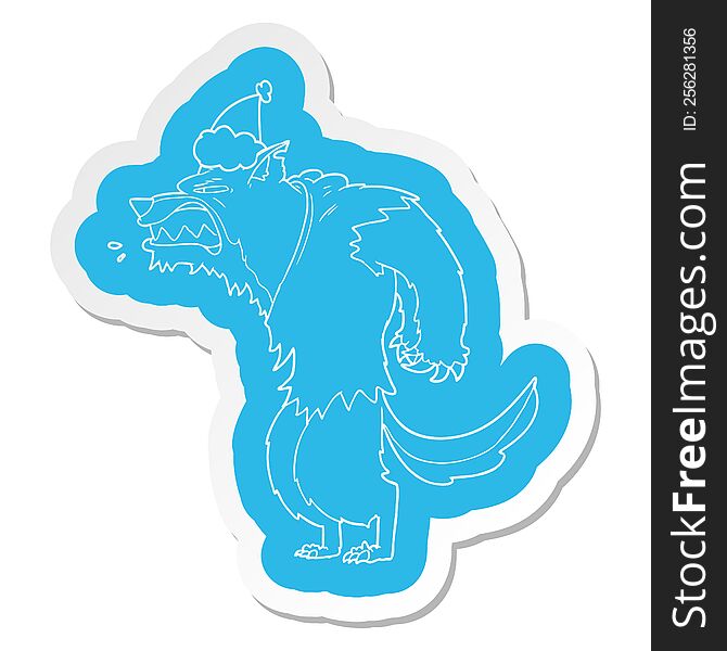 Angry Werewolf Cartoon  Sticker Of A Wearing Santa Hat