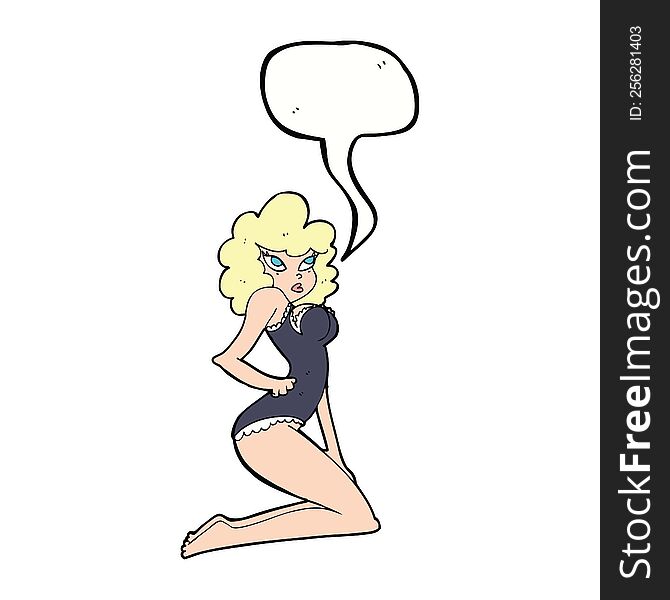 cartoon pin-up woman with speech bubble