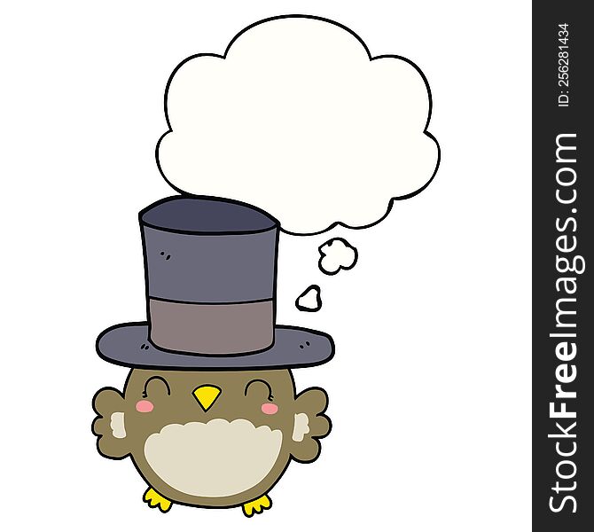 cartoon owl wearing top hat with thought bubble