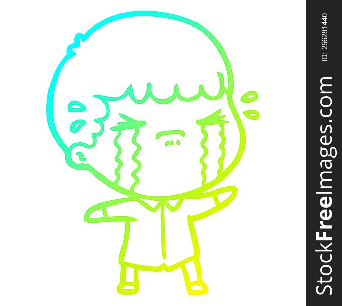 Cold Gradient Line Drawing Cartoon Man Crying