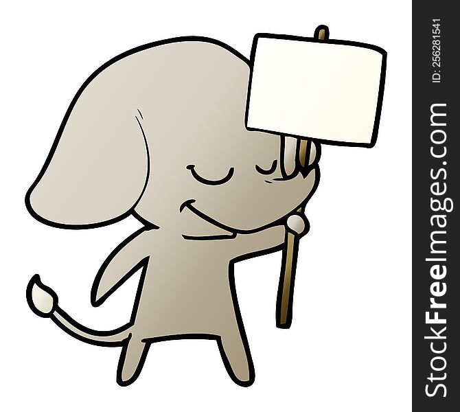 cartoon smiling elephant with placard. cartoon smiling elephant with placard