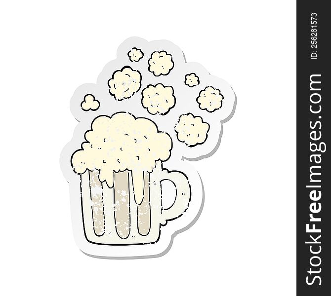 Retro Distressed Sticker Of A Cartoon Foamy Beer