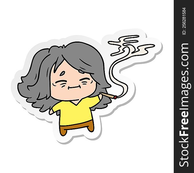 Sticker Cartoon Of Cute Kawaii Old Woman