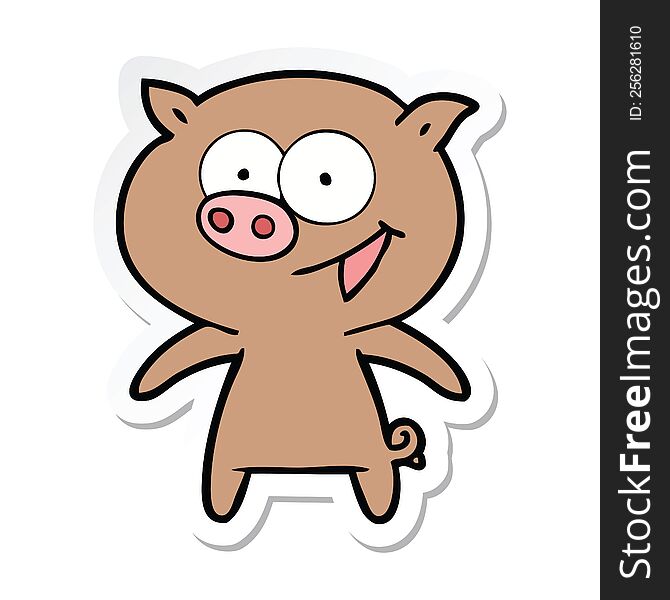 sticker of a cheerful pig cartoon