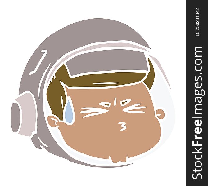 Flat Color Style Cartoon Stressed Astronaut Face