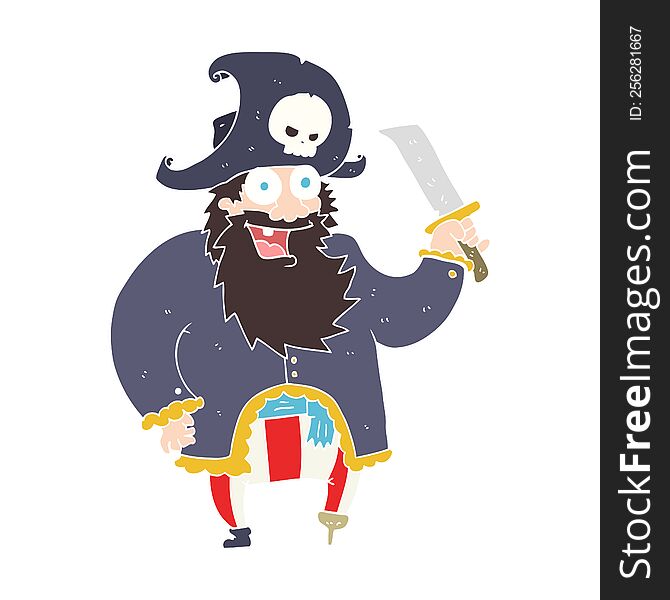 Flat Color Illustration Of A Cartoon Pirate Captain