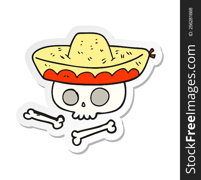 sticker of a cartoon skull in mexican hat
