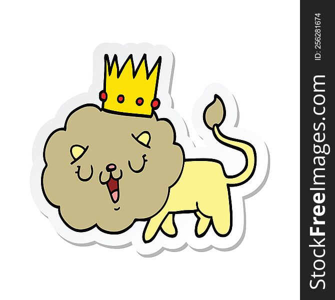 sticker of a cartoon lion with crown