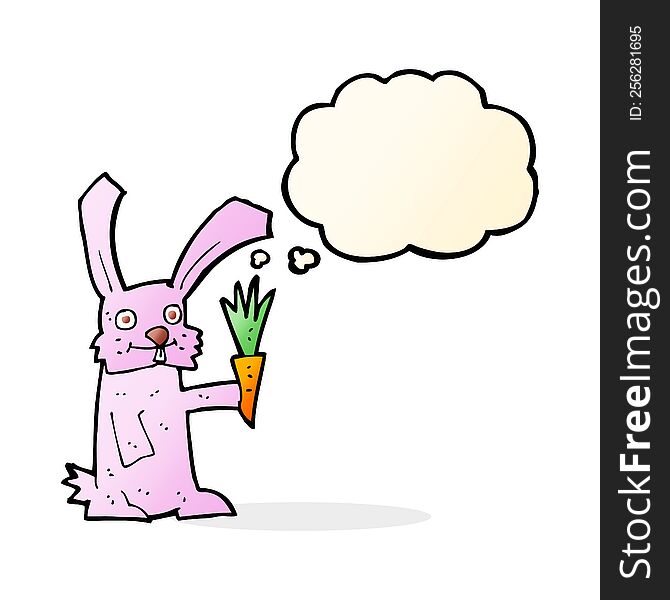 Cartoon Rabbit With Carrot With Thought Bubble