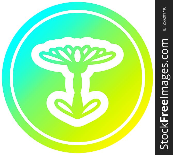 blooming flower circular icon with cool gradient finish. blooming flower circular icon with cool gradient finish