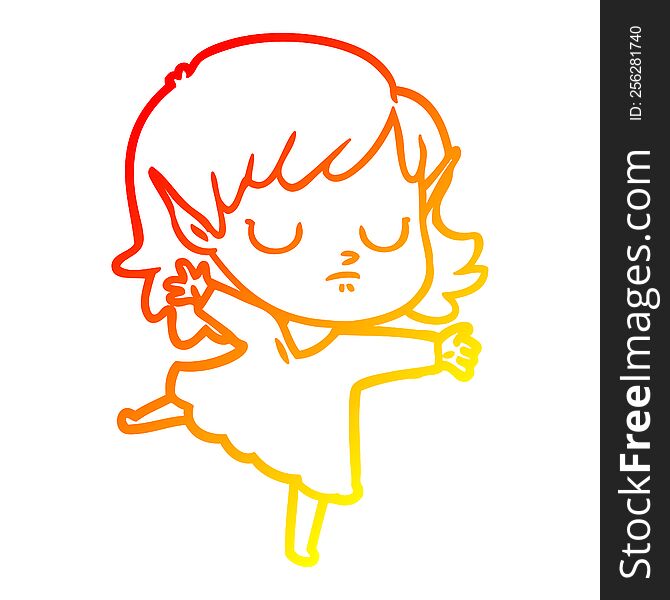 Warm Gradient Line Drawing Cartoon Elf Girl