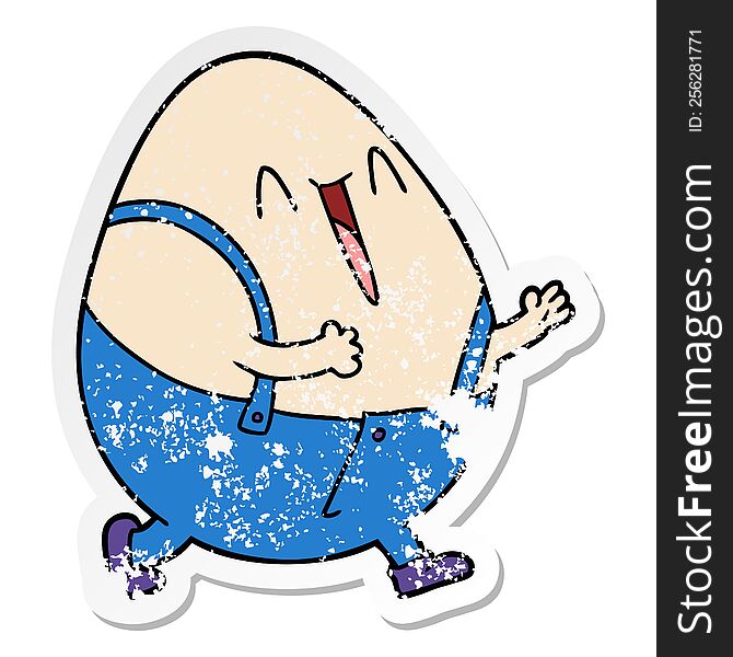 distressed sticker of a humpty dumpty cartoon egg man