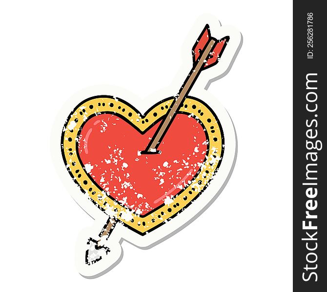 distressed sticker tattoo in traditional style of an arrow and heart. distressed sticker tattoo in traditional style of an arrow and heart