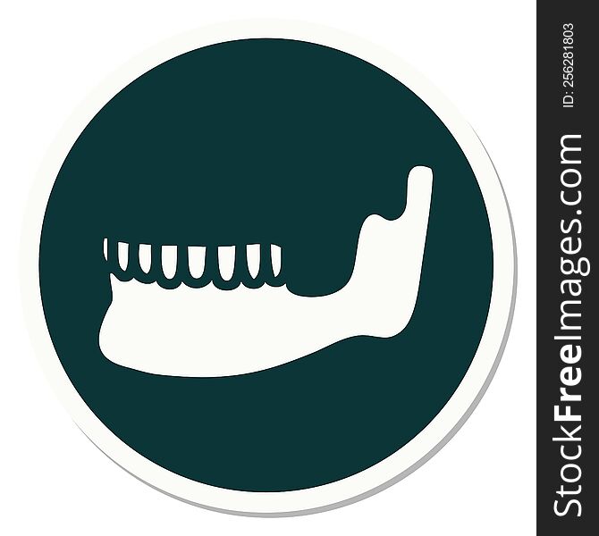 sticker of tattoo in traditional style of a skeleton jaw. sticker of tattoo in traditional style of a skeleton jaw
