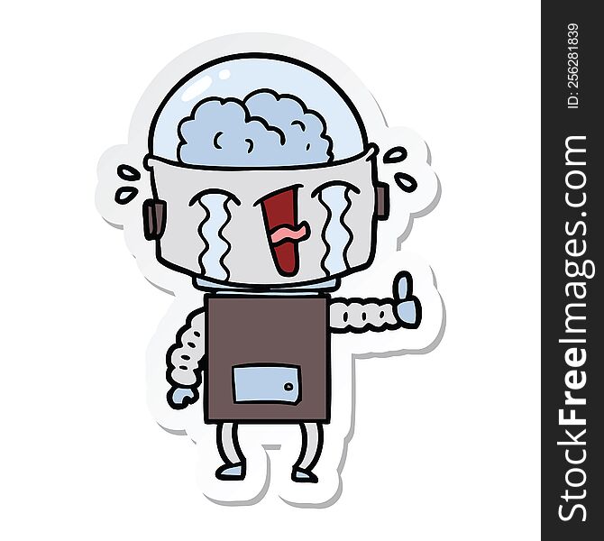 sticker of a cartoon crying robot making gesture