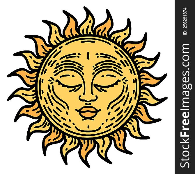 tattoo in traditional style of a sun. tattoo in traditional style of a sun