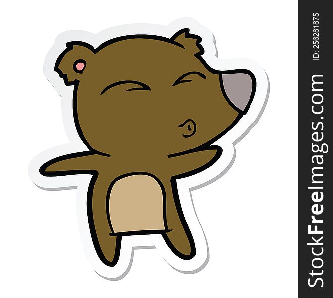 Sticker Of A Cartoon Whistling Bear