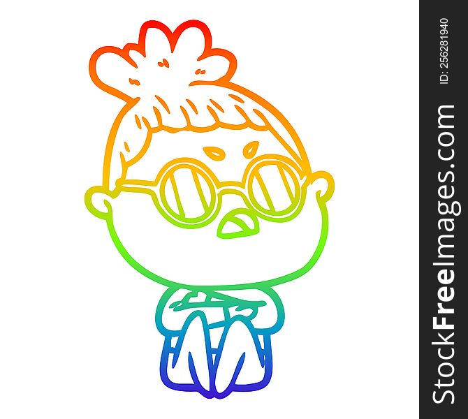 rainbow gradient line drawing of a cartoon annoyed woman