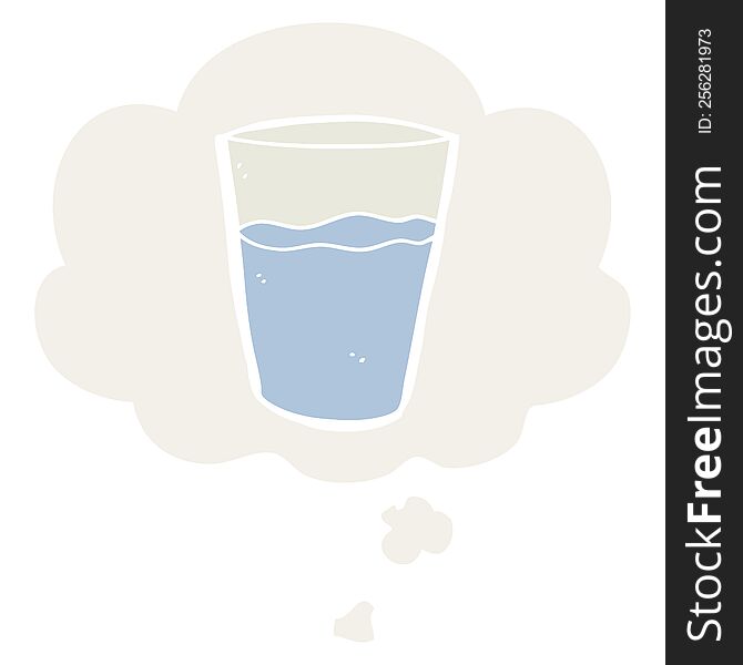 cartoon glass of water with thought bubble in retro style