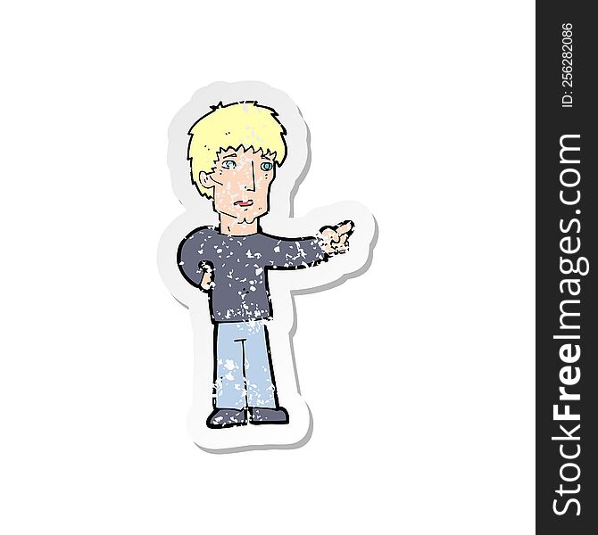 Retro Distressed Sticker Of A Cartoon Pointing Man