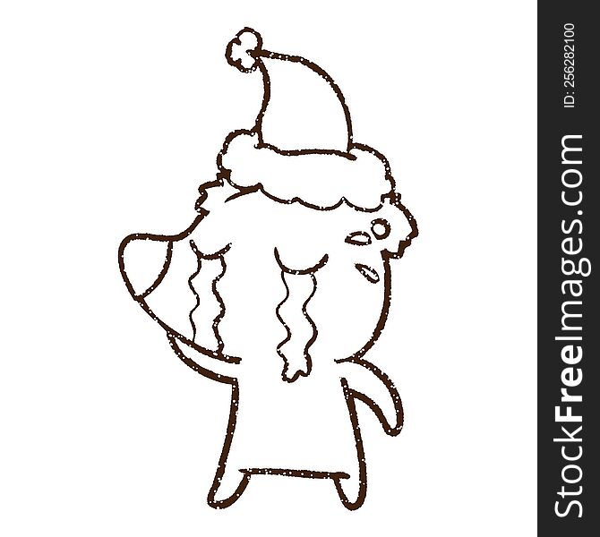 Crying Christmas Bear Charcoal Drawing