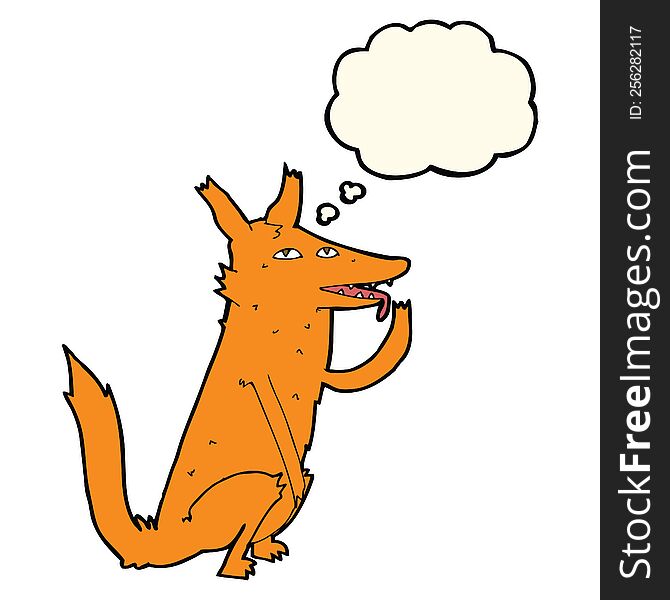 Cartoon Fox Licking Paw With Thought Bubble