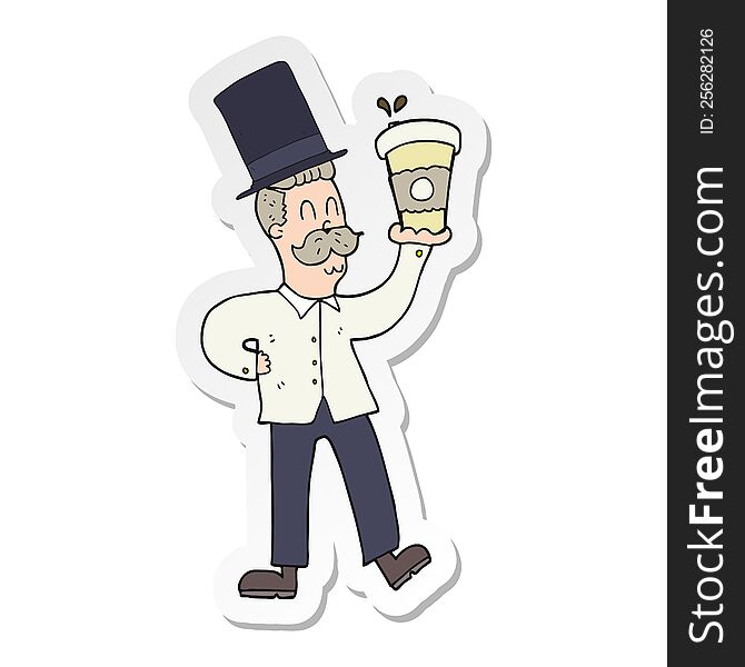 sticker of a cartoon man with coffee cup