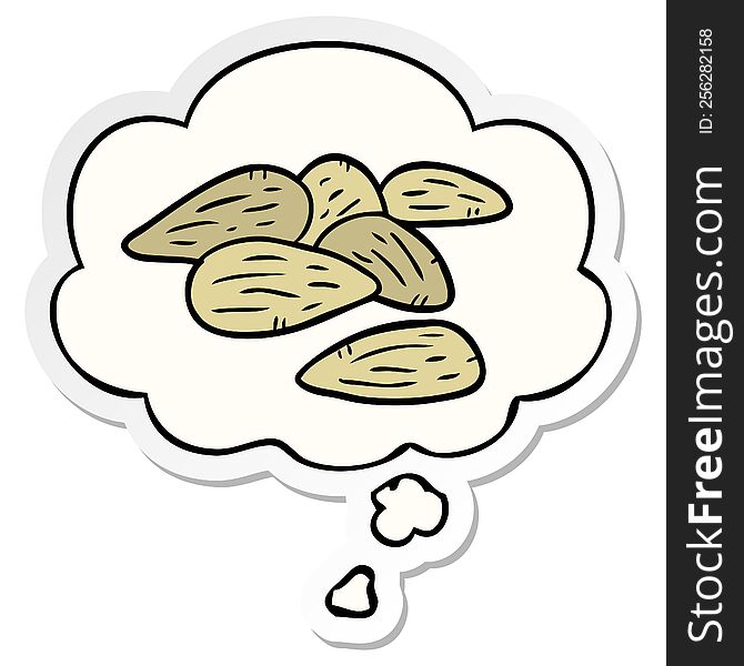 cartoon almonds and thought bubble as a printed sticker