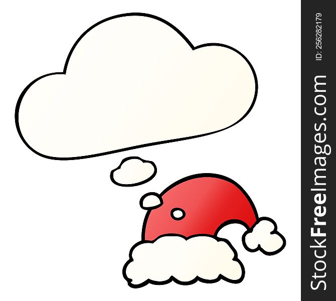 Cartoon Christmas Hat And Thought Bubble In Smooth Gradient Style