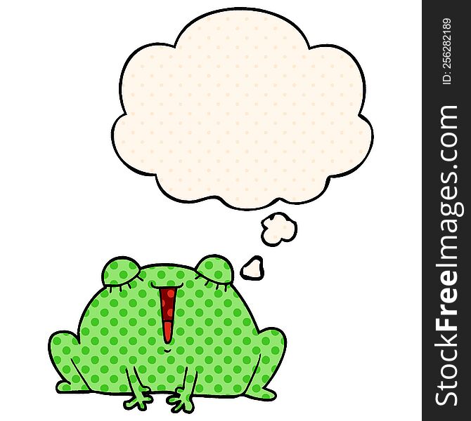 cute cartoon frog and thought bubble in comic book style