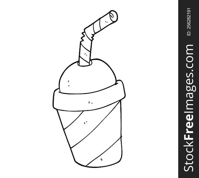 freehand drawn black and white cartoon soda drink cup