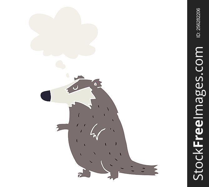 cartoon badger with thought bubble in retro style