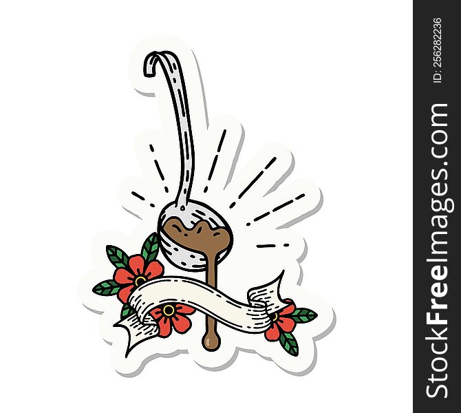 sticker of a tattoo style ladle of gravy