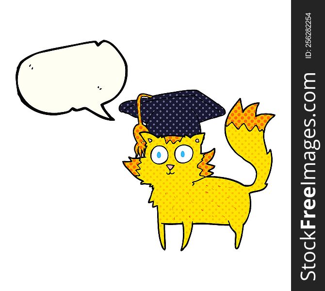 freehand drawn comic book speech bubble cartoon cat graduate