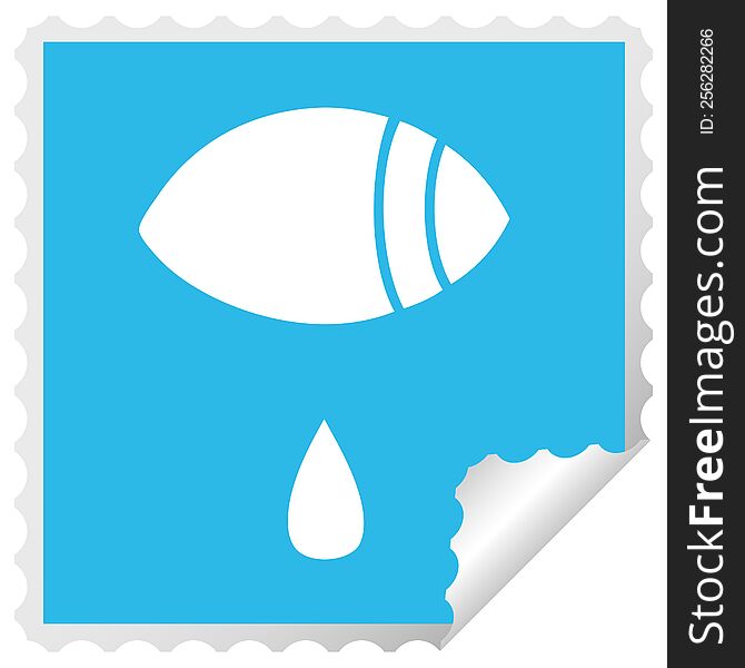 square peeling sticker cartoon of a crying eye looking to one side