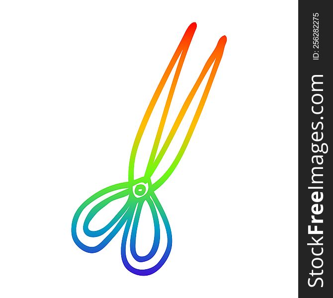 rainbow gradient line drawing of a cartoon open scissors