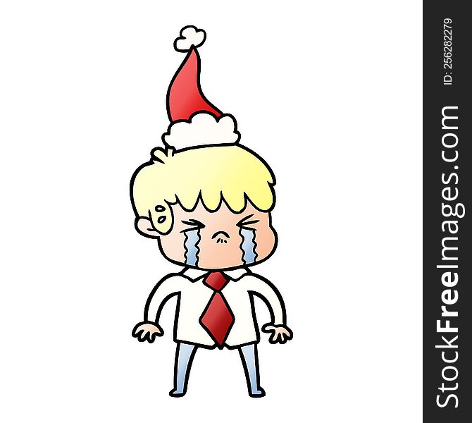Gradient Cartoon Of A Boy Crying Wearing Santa Hat