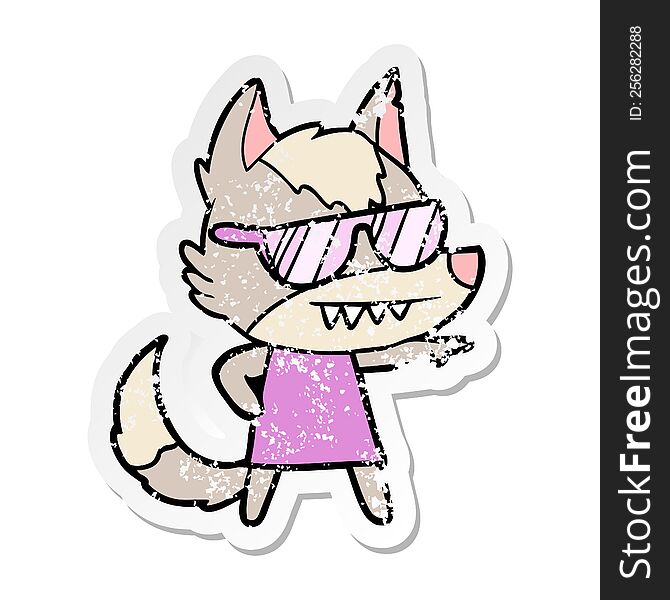 Distressed Sticker Of A Cool Cartoon Wolf Girl