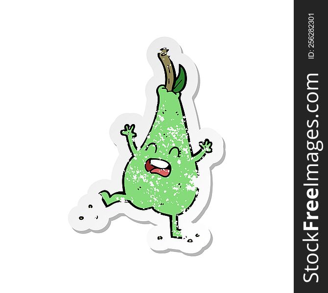 Retro Distressed Sticker Of A Cartoon Happy Dancing Pear