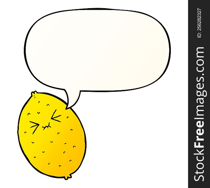 cartoon bitter lemon with speech bubble in smooth gradient style