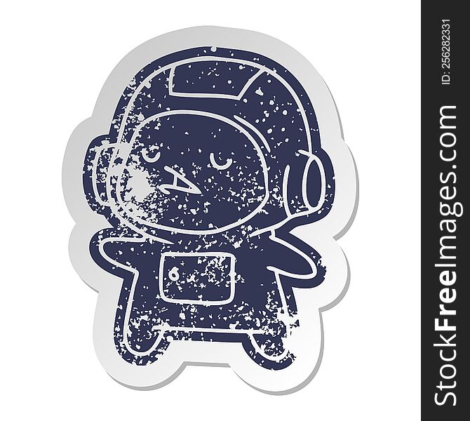 distressed old cartoon sticker of a kawaii cute astronaut boy