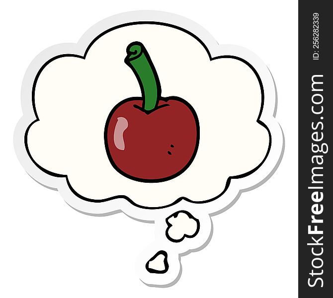 cartoon cherry with thought bubble as a printed sticker