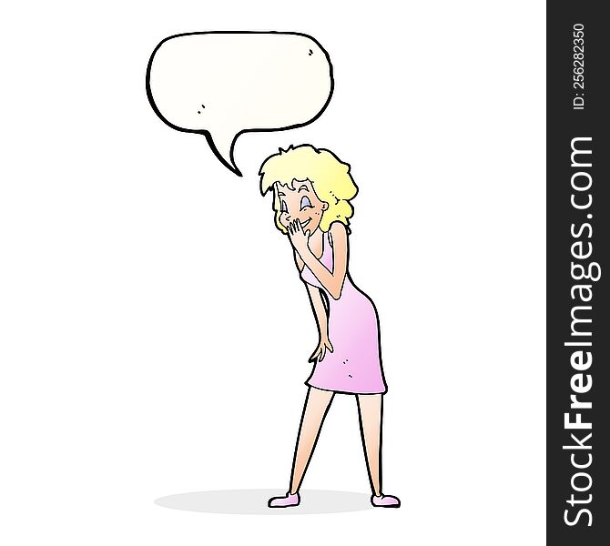 cartoon woman laughing with speech bubble