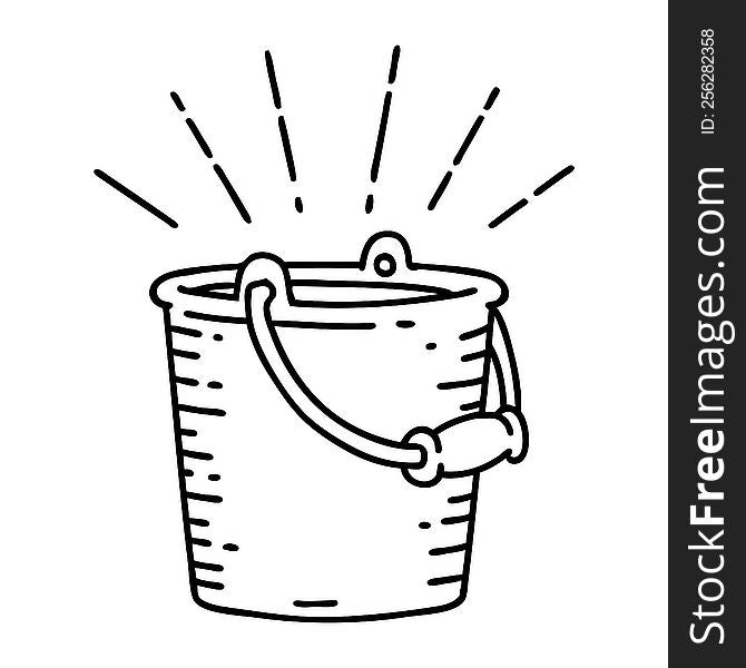 illustration of a traditional black line work tattoo style bucket of water