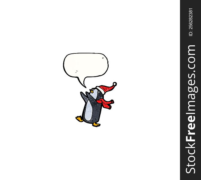 Cartoon Christmas Penguin With Speech Bubble