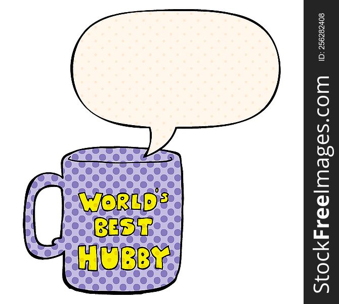 Worlds Best Hubby Mug And Speech Bubble In Comic Book Style